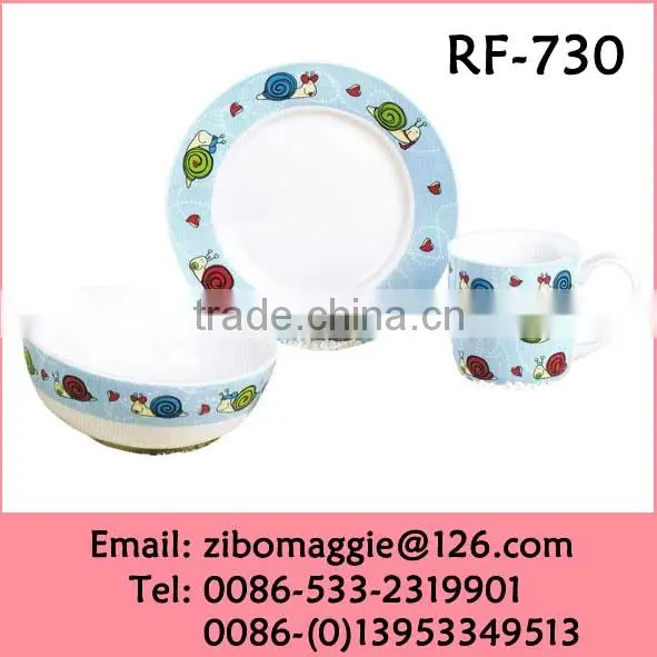 Wholesale Round Shape Cartoon Print Kids Used Porcelain Wstern Dinnerware Set
