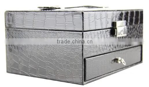 OEM Black leather tabletop jewelry display case,leather travel jewelry display case