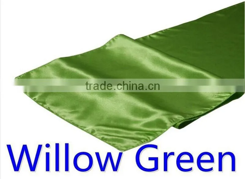hot selling ployester satin table runner for wedding decoration, willow green color