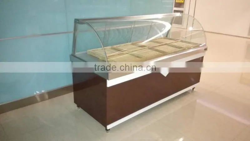 APEX glass food display showcase for warmer cooler and normal models