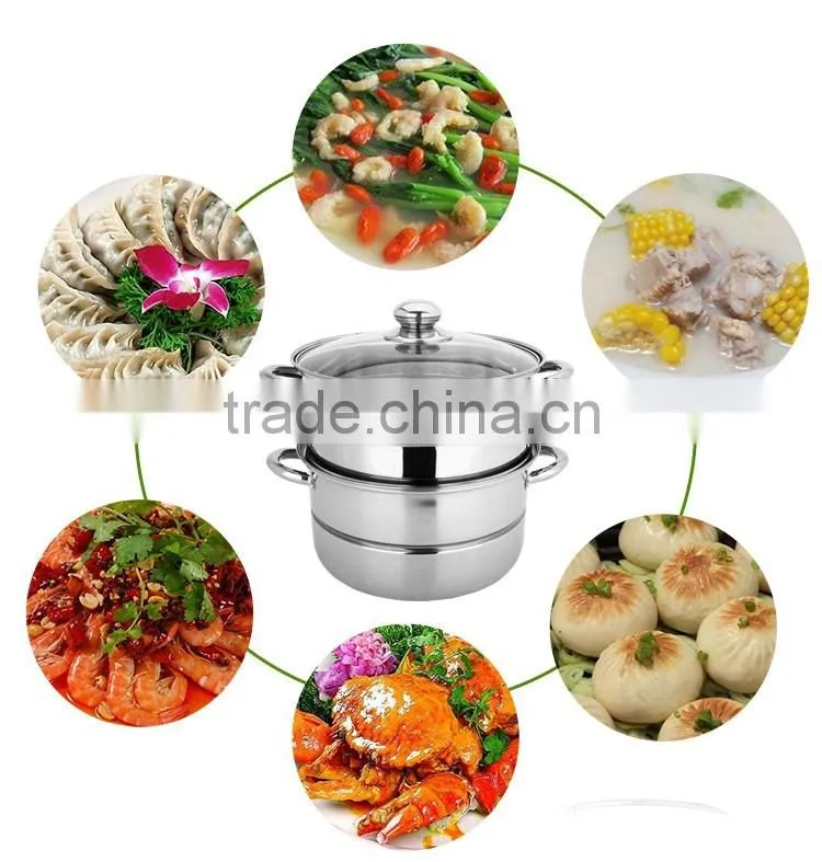 stainless steel capsule bottom 3layers high steamer pot with glass lid/ kitchen cookware