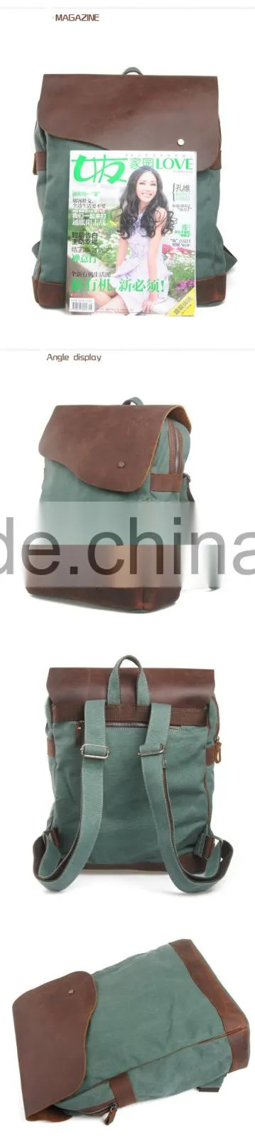 Casual design canvas and genuine leather backpack,teenage school backpack