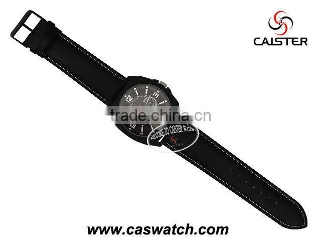fashion custom chronometer big size face watches for men cheap PU leather promotion quartz watch gun plated alloy metal watch