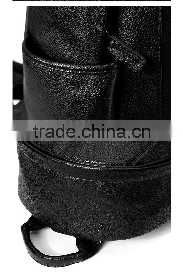 Pure black high quality blank pu leather backpack bags