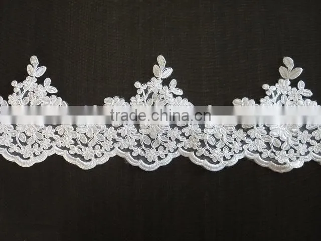 White border embroidered lace for bridal wedding dress
