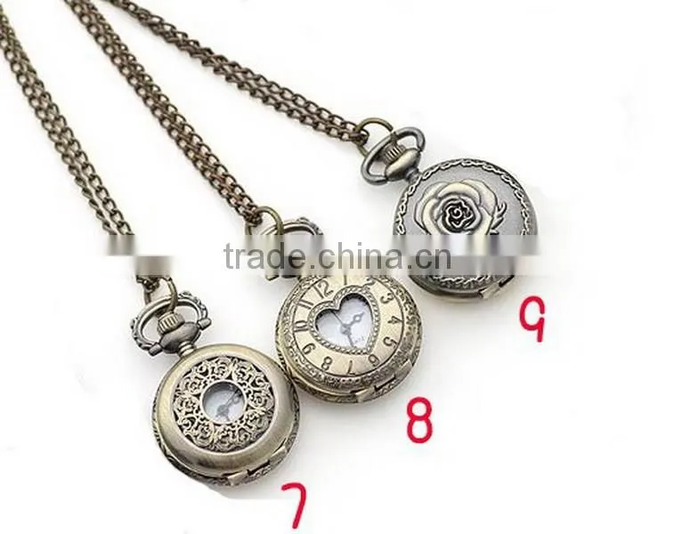 2016 China Classic Vintage Bronze Engraved Dragon Quartz Pocket Watch Pendent Chain Necklace Gift