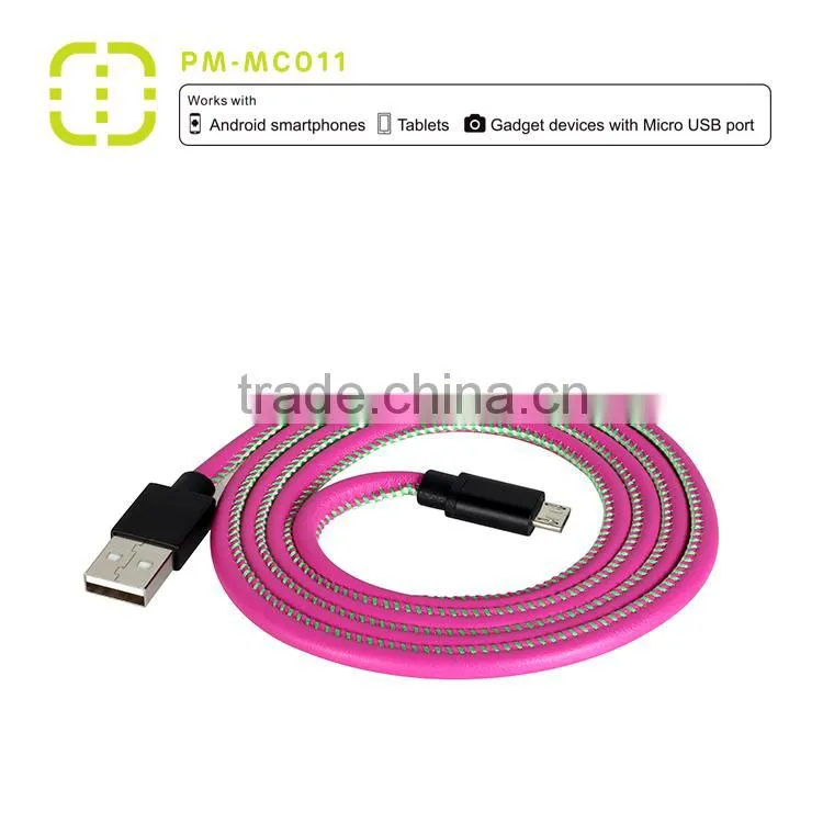 Walnut micro leather cable for samsung/smartphone
