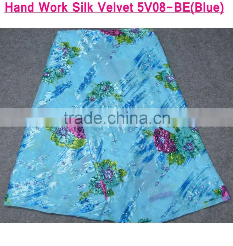 Polyester super hand work silk velvet super silk velvet fabric for african dress