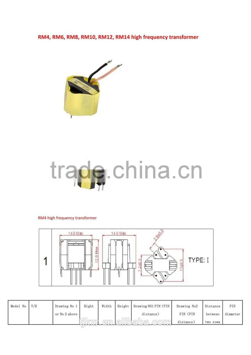 CE, ROHS approved,RM4 RM6 high frequency transformer for UPS on alibaba