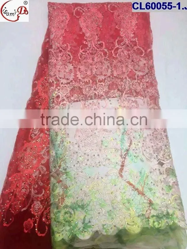 CL60055 New arrive good quality african tulle french lace with stones,shinning beads french lace