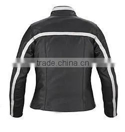 Ladies Stripped Leather Motorbike Jacket