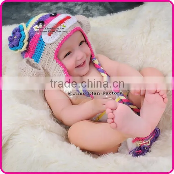 monkey shaped knitting baby hat handmade crochet hat with tassel