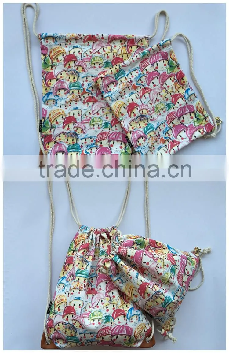 Children cartoon graffiti bundle mouth bag draw canvas backpack bag