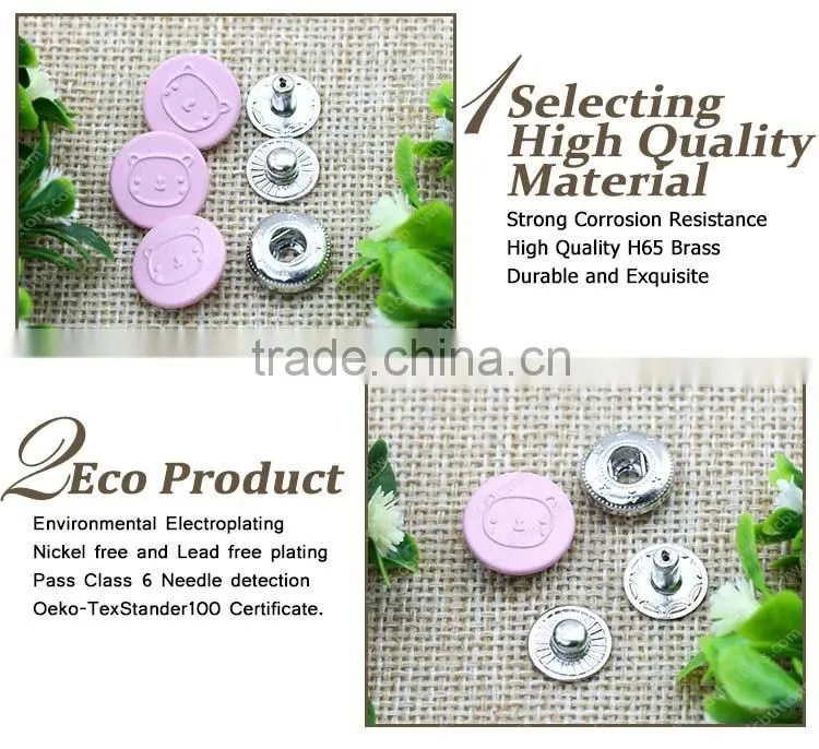 Oeko tex pink color snap button fasterner for baby clothing