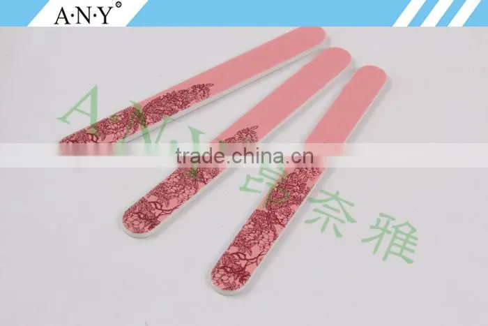 Nail Shape and Polishing Leaves Printing Pink Sandpaper Nail File Customized
