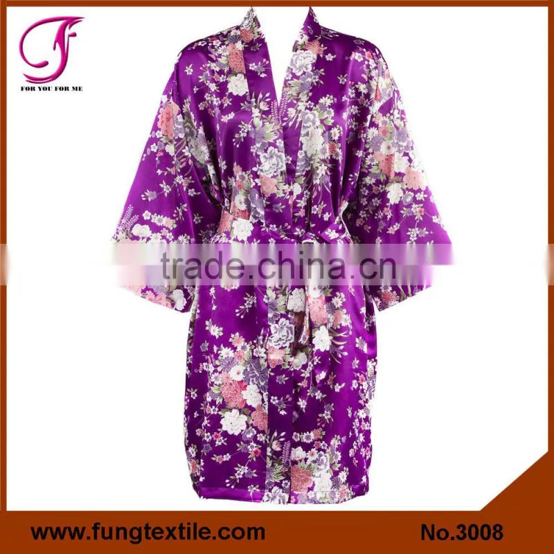 300803 Women Floral Satin Bath Robe