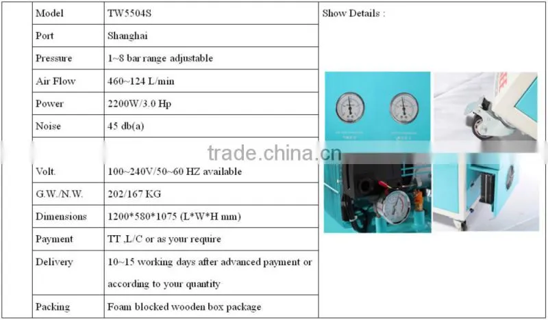 cabinet type movable super mute oilfree air compressor for dental use(TW5504S)