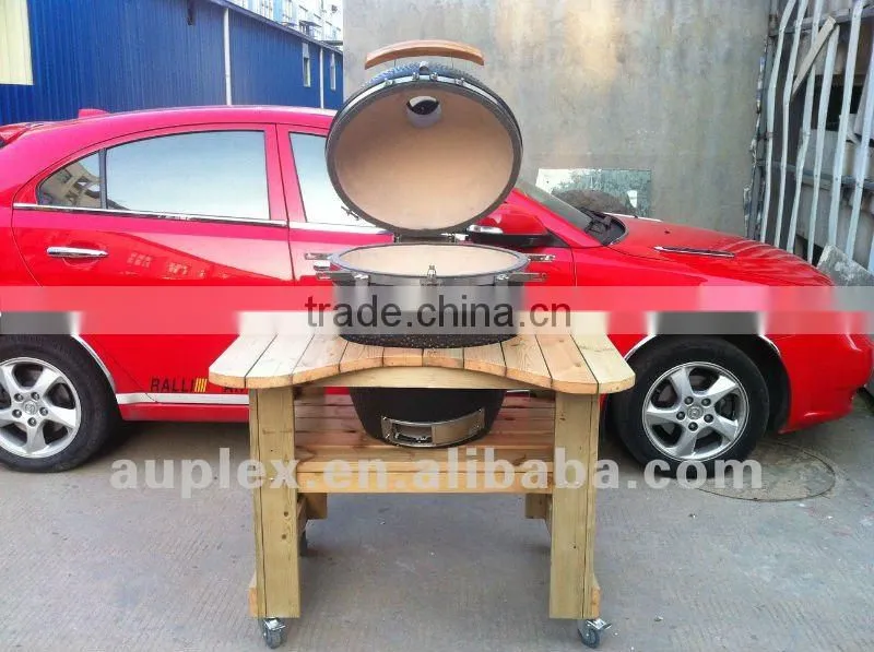 BBQ wooden movable table trolley