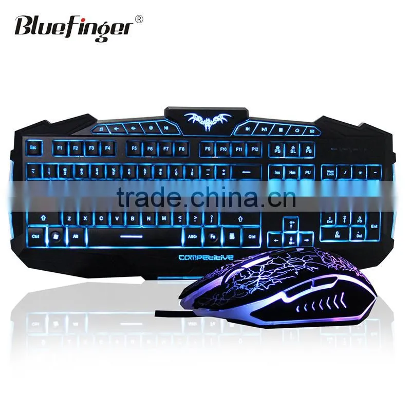 OEM USB wired raised keyboard with green blue backlit for gaming