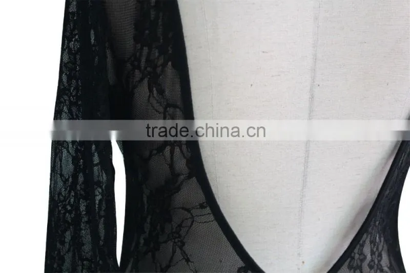 sexu back open evening dress lace bodycon dress long sleeve black color Factory supply