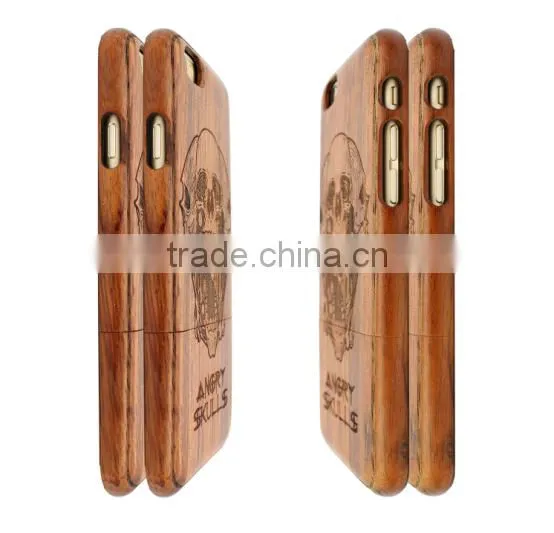 Anit-slip Angry SKULL Engraving WALNUT wood phone protected case for Iphone 6 in two parts
