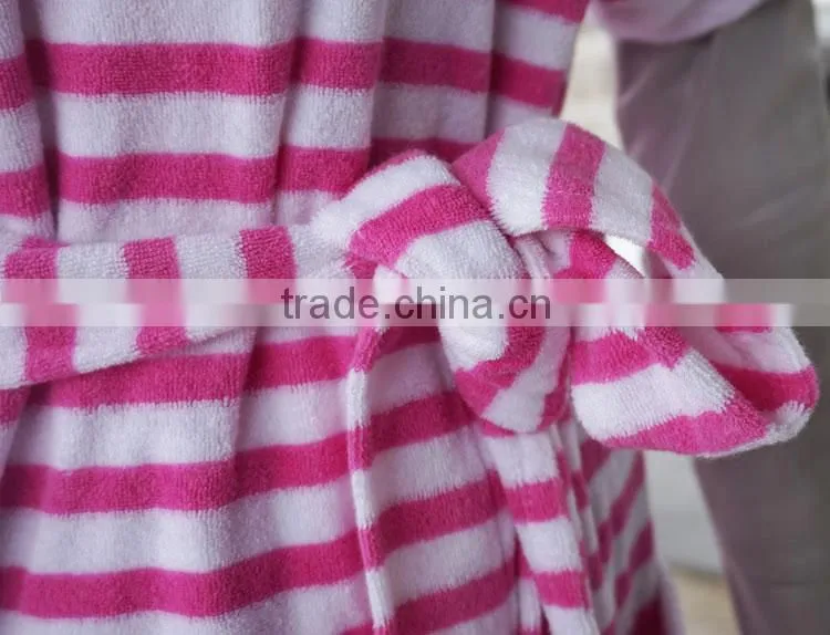 Short sleeve women stripe fancy cotton yarn dyed terry bathrobe