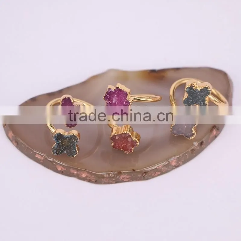 Black Agate Stone Rings, Gold Plated Metal Brass Gemstone Druzy Ring, Fashion Oval Stone Jewelry Finger Gold Plated Druzy Ring