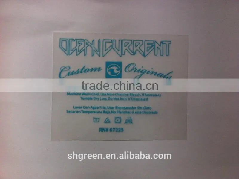 Transparent film size heat transfer label tags for T-shirt