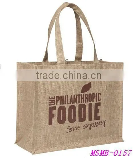 2015 fashion 100% jute reusable shopping jute bag