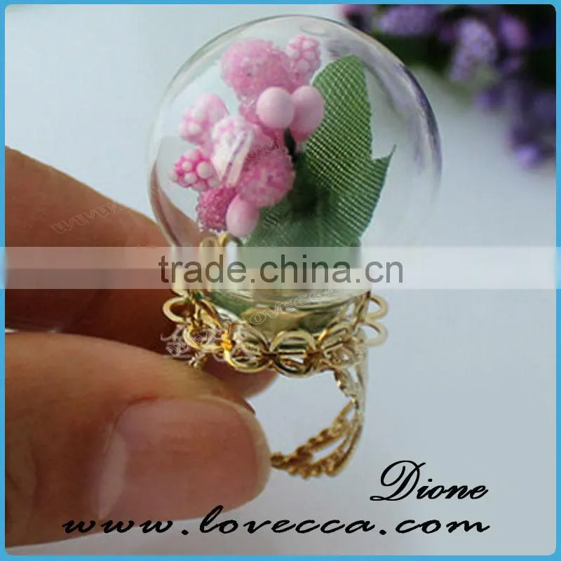 Wholesale Glass Globe Bottle (24mm) with Gold Plated Lace Adjustable Ring