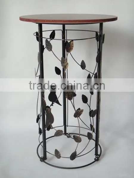 RH-4648 metal circle motif accent end table or wood top bird barrel Round sofa side table