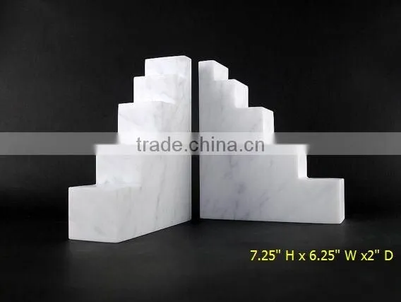Simple Home Library Office Decor Minimalist Bookends White Carrara Marble Contemporary Bookend stand