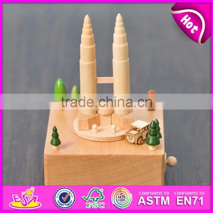 Best design Eiffel tower shape wooden antique music box W07B042
