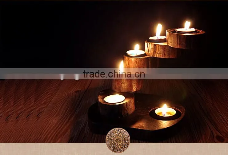 Nature teak wood rotary candle holder with free nice candles handmade crafts high quality wood candlestick