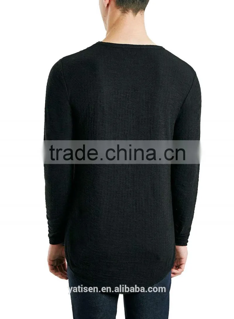 comfortable wearing longline autumn bottom t shirt custom plain black long sleeves oversized t shirt for man