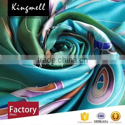 Custom Peacock Pattern Digital Print OEM Silk Crepe Scarf