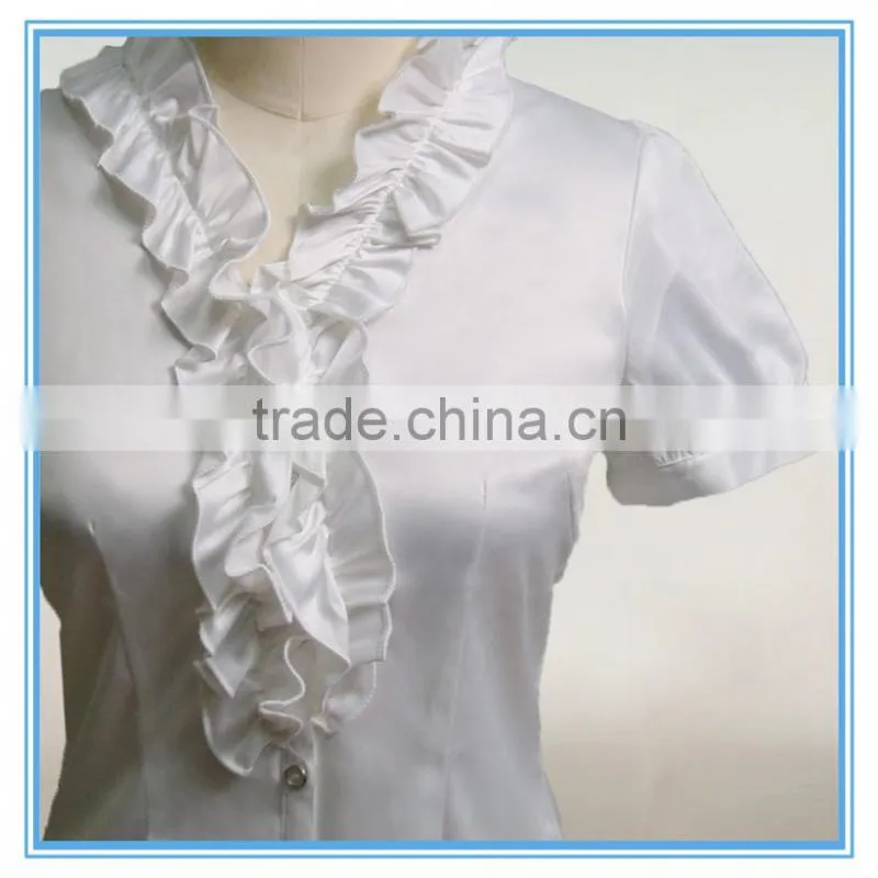 Grace Ruffle Neck Design Silk White Shirt For Ladies