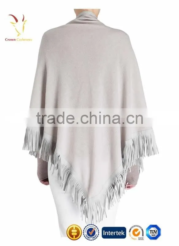 Ladies Cashmere 100% Merino Wool Cashmere Poncho Shawl with Tassel