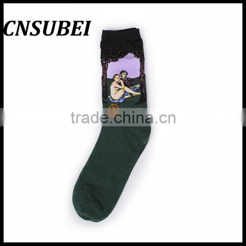 European and American painting pattern retro literary personality cotton in tube socks