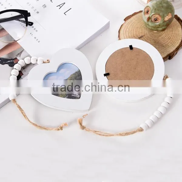 2017 New Photo Frame Designs Heart Shaped Wood Craft Photo Hanging Pendant