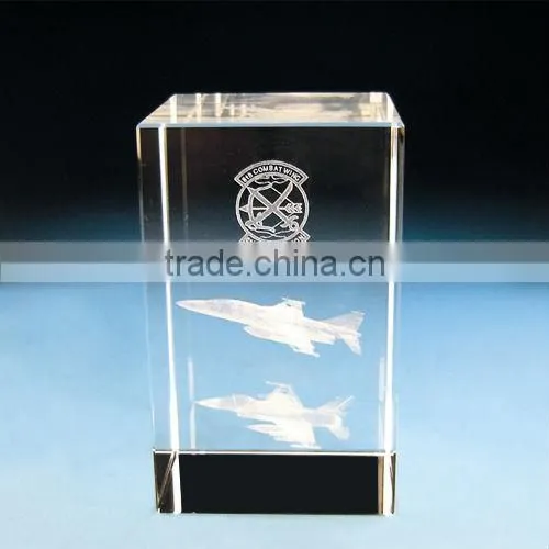 3D Laser Engraved Cube Crystal Airplane