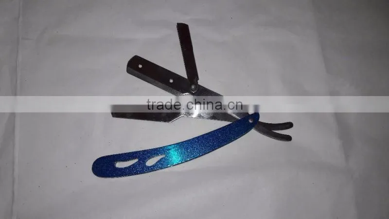 Professional Barbers shaving razors with blue handle stainless steel