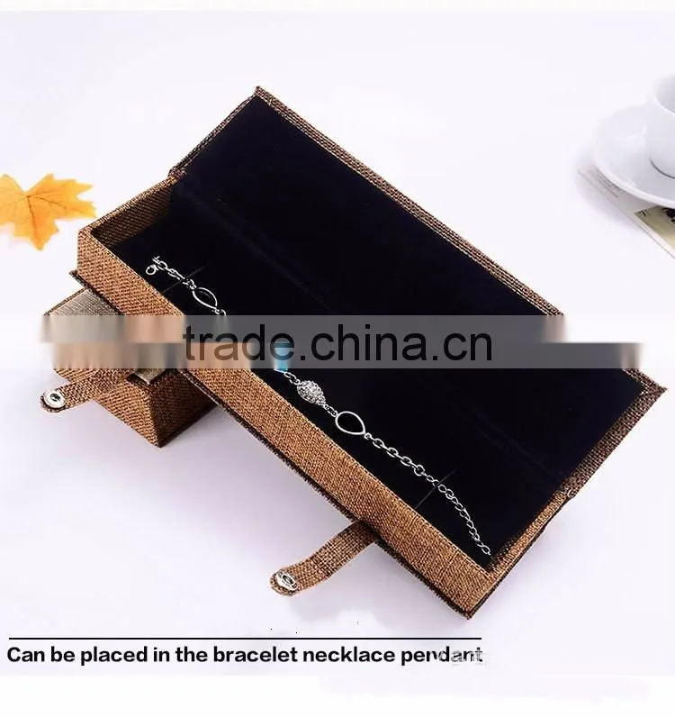 High Quality Natural Linen Fabric Paper Gift Storage Box Jewelry Bracelet Bangle Necklace Earrings Set Case Box