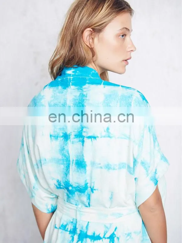 Batwing short sleeve silk tie dye print kimono, high quality ladies kimono