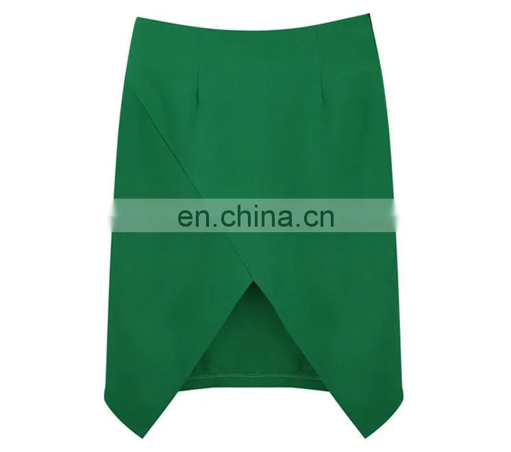High quality fashion high waisted plain woven fabric lady pencil skirt