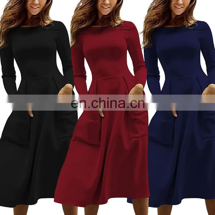 Autumn Women Long Sleeve Evening Dress Casual Loose T-Shirt Dress