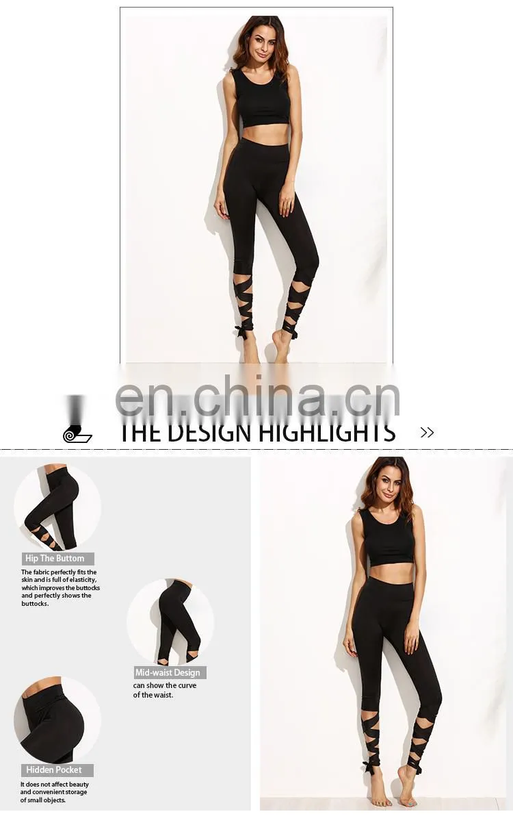 Adjustable wrap hem nylon cotton elastane yoga dance women capri leggings tights