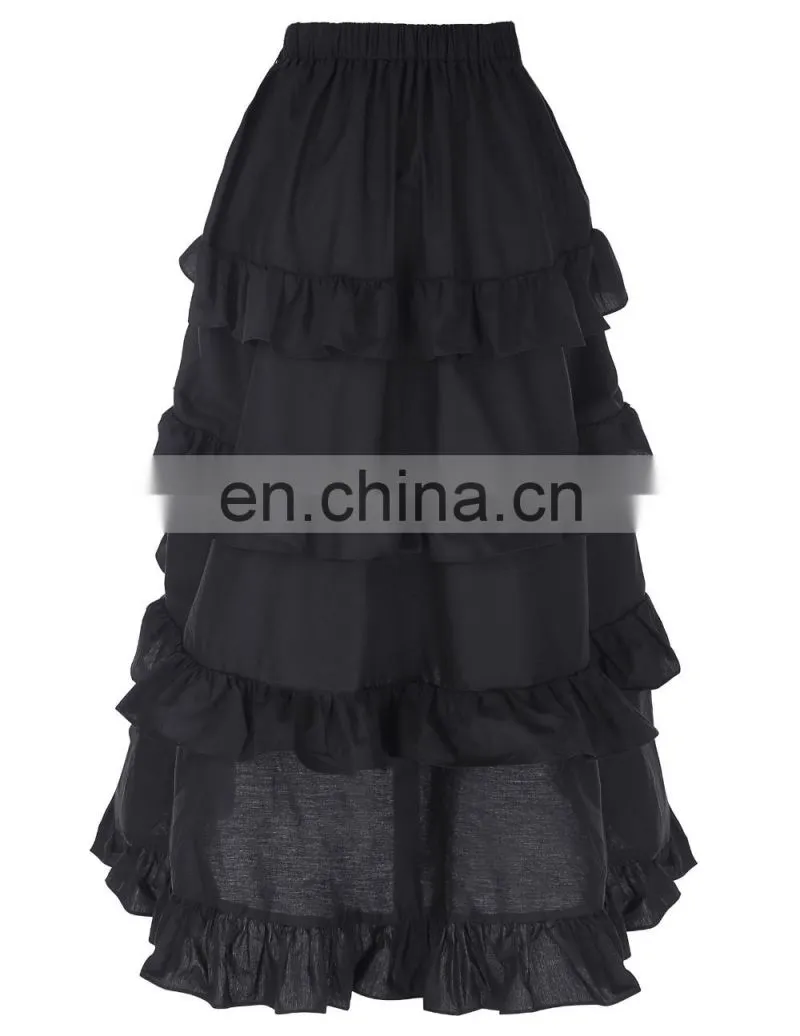 Belle Poque Retro Vintage Gothic Womens Costume Cotton Black High Low Skirt BP000222-1