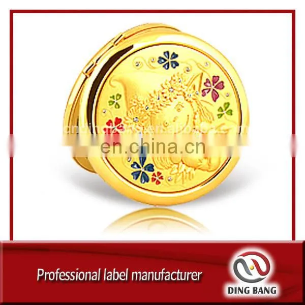 OEM Accepted Individual Packaged Custom Made Embossed Design Fine Cosmetic Mirror Souvenir Gold Metal Crystal Cosmetic Mirror