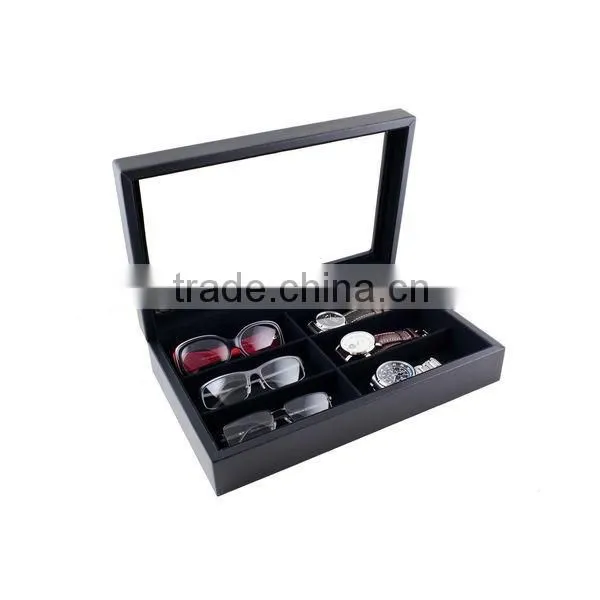 custom genuine leather glasses case watch storage box jewelry display case with glass top